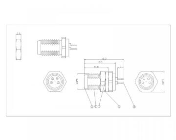M8 2~8P Male Waterproof Board-Side Lock-Front Panel