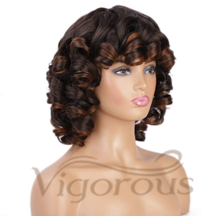 Vigorous Cheap Price Shoulder Length Mixed Brown Bob High Temperature Fiber Super Wave For Black Women Synthetic Hair Wigs