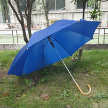Umbrella manufacturer 100% polyetser fabric blue straight automatic umbrella mechanism with plastic sleeve cover
