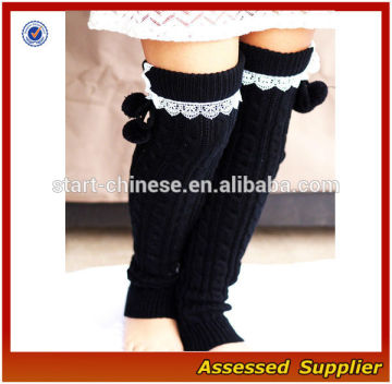 Girls Knee High Leg warmer with Knit Pom Pom's /Knit Boot Socks Or Cuff / PomPom Knee high Leg Warmer