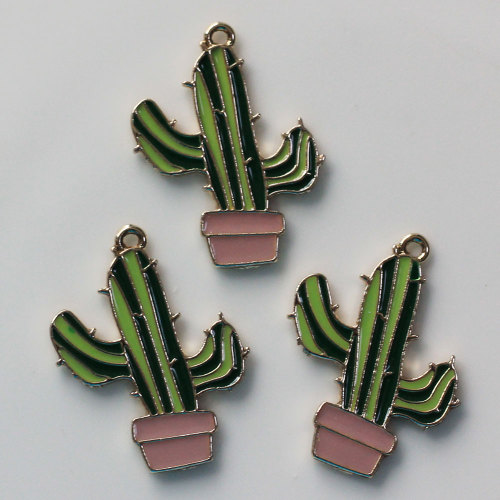 Artificial Cactus Alloy Zinc Enamel Charms 100Pcs Plant Bead Decor DIY Craft Girls Women Earring Bracelet Ornament Accessories