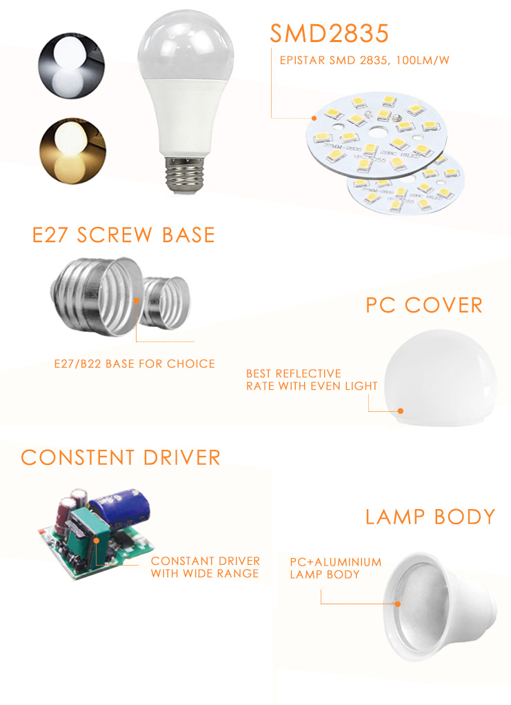 Led light supplier 5W LED light bulb with 2 years warranty