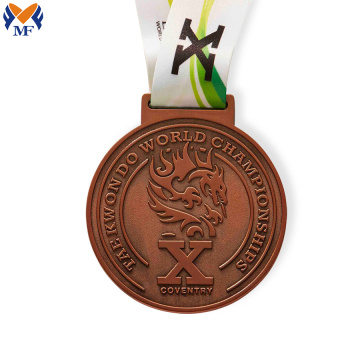 Bronze champion medal reward with ribbon