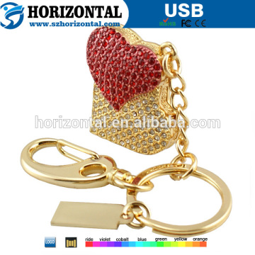 Special Custom LOGO metal Duoble heart USB memory key ring