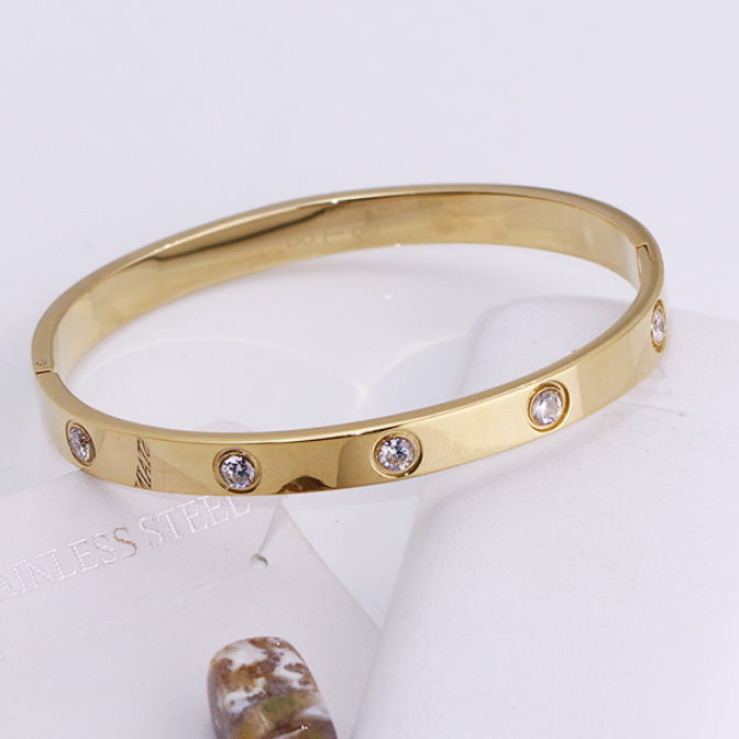 Fashion Jewelry Women's Jewelry Bangle Zircon Fashion 18k Stainless Steel Gold Bangle