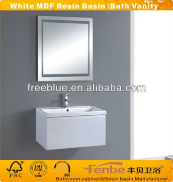 White MDF Resin Basin Bath Vanity with Mirror