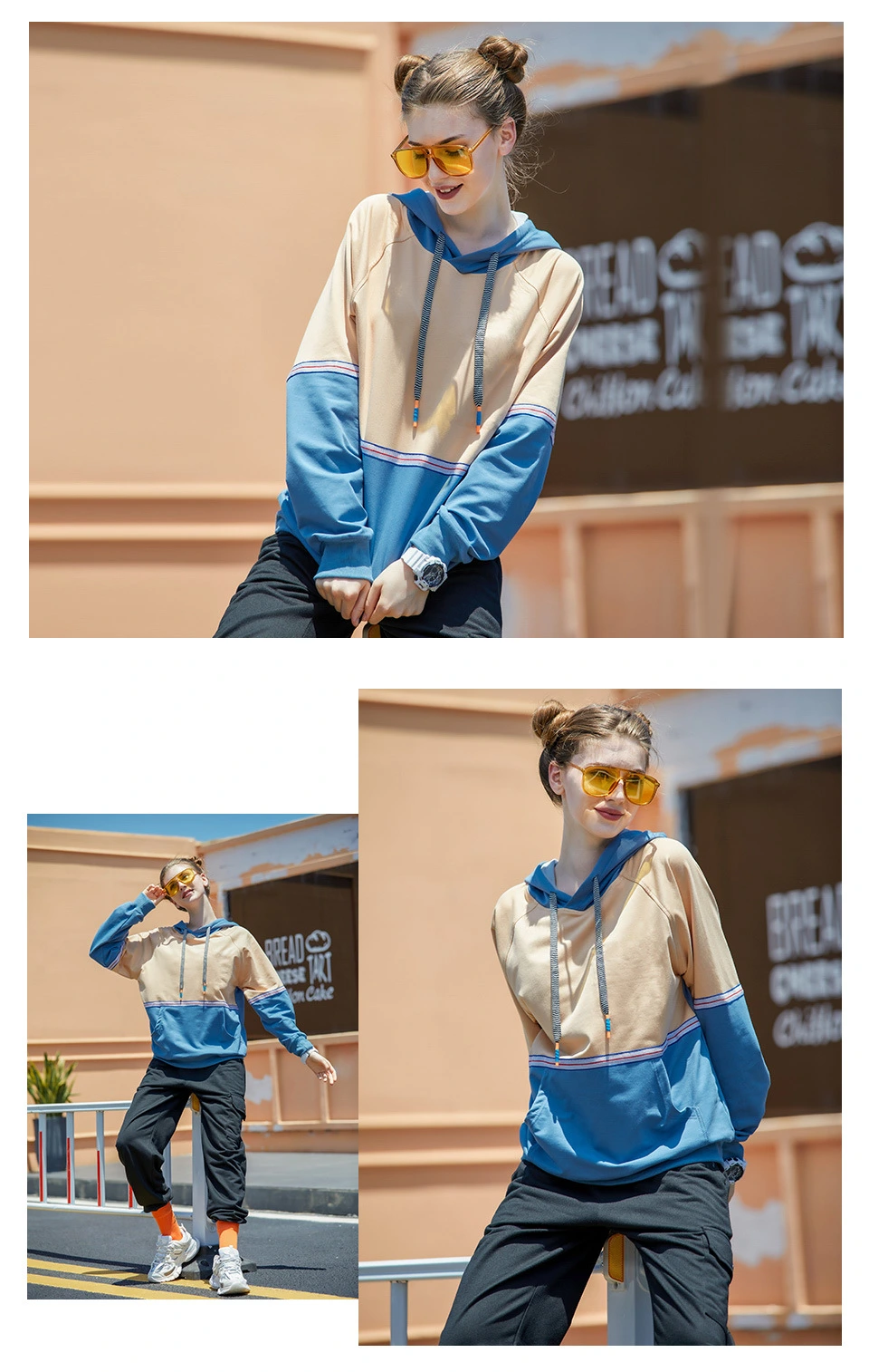 Men Personality Trend Color Matching Stitching Slim Hoodie