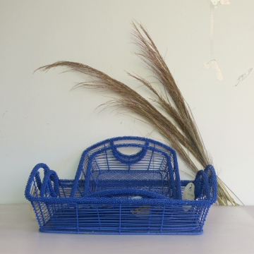 blue rectangular iron wire storage basket