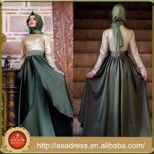 ATE05 Vestidos de dama árabes de diseño superior Vestidos de noche musulmanes de dos colores con cuello alto y manga larga con Hijab