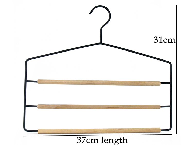 Multilayer metal wire pants wooden coat hanger with wood bars