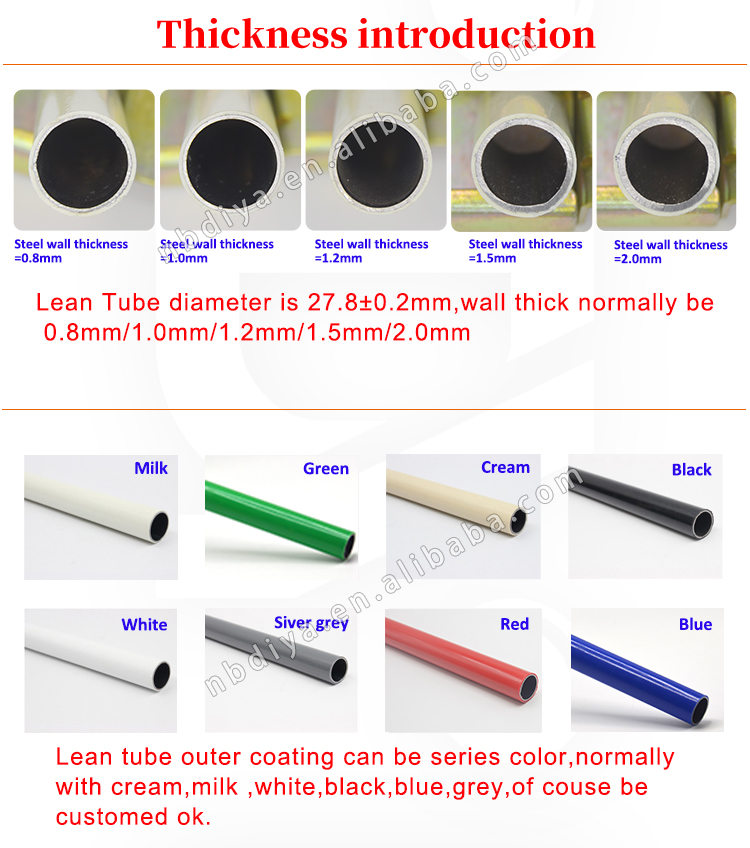 Outer diameter 28mm lean pipe Industrial equipment materials colour steel lean pipe for ESD workbench