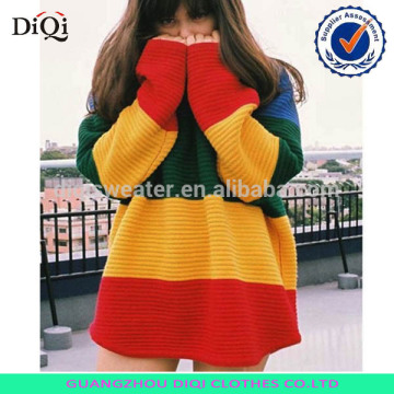 Oversized Women Casual Rainbow Striped Thick Knitted Sweater Pullovers