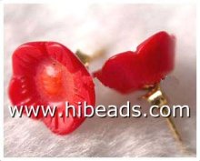 red petal coral earring with gold plated stud CRE0019