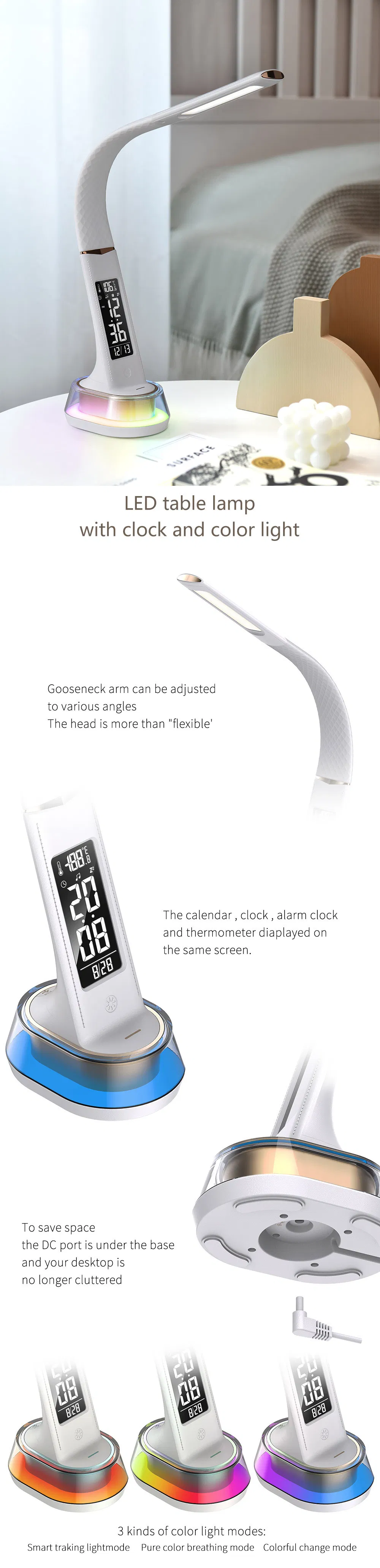 Vibrant RGB Alarm Clock Table Lamp for Home Decor