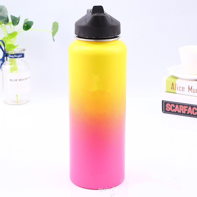 Double Wall Vacuum Insulated Stainless Steel Sports Wide Mouth Water Bottle with BPA Free Straw Lid