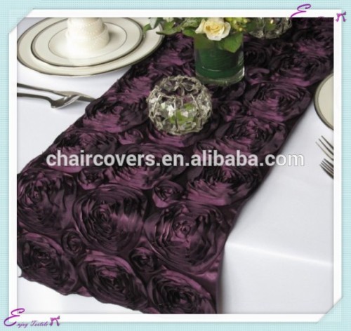 YHR#06 rosette satin banquet wedding wholesale table runner cloth overlay linens