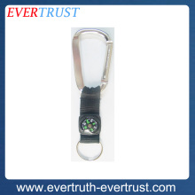 promotional hiking custom metal carabiner strap with compass