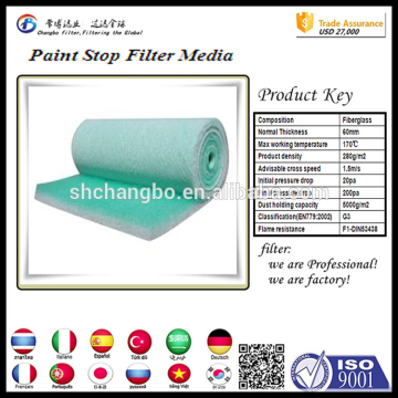 Commercial spray booth 60mm fiberglass filter sheet and roll