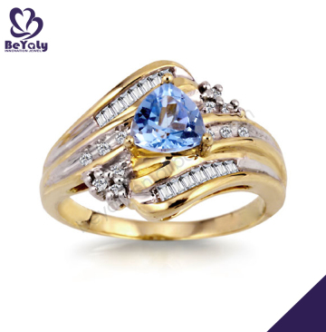 Unique style trendy gold plating blue luster cz jewelry