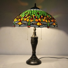 Tiffany Style Dragonfly 2-Light Stained Glass Table Lamp with Antique Resin Base