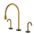 Brushed gold matt black 3 hole washbasin faucet