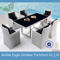 Wicker patio dining set table na may 6 na upuan