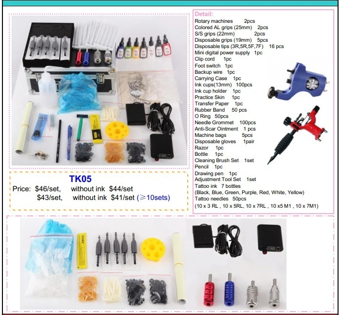 Tattoo Machine Set Power Supply /Needle/ Grip Tattoo Kit Tk04