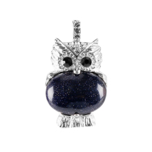 Blue Goldstone Oval Beads CZ Rhinestone Silver cz owl Pendant