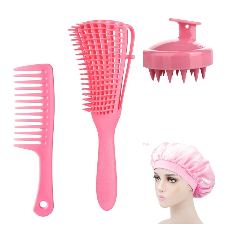 2021 Hotsale PRO-Detangling Pink Hair Brushes and Combs Set