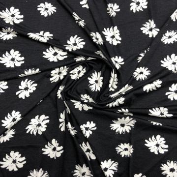 Black Floral Knitted Viscose Single Jersey AOP Fabric