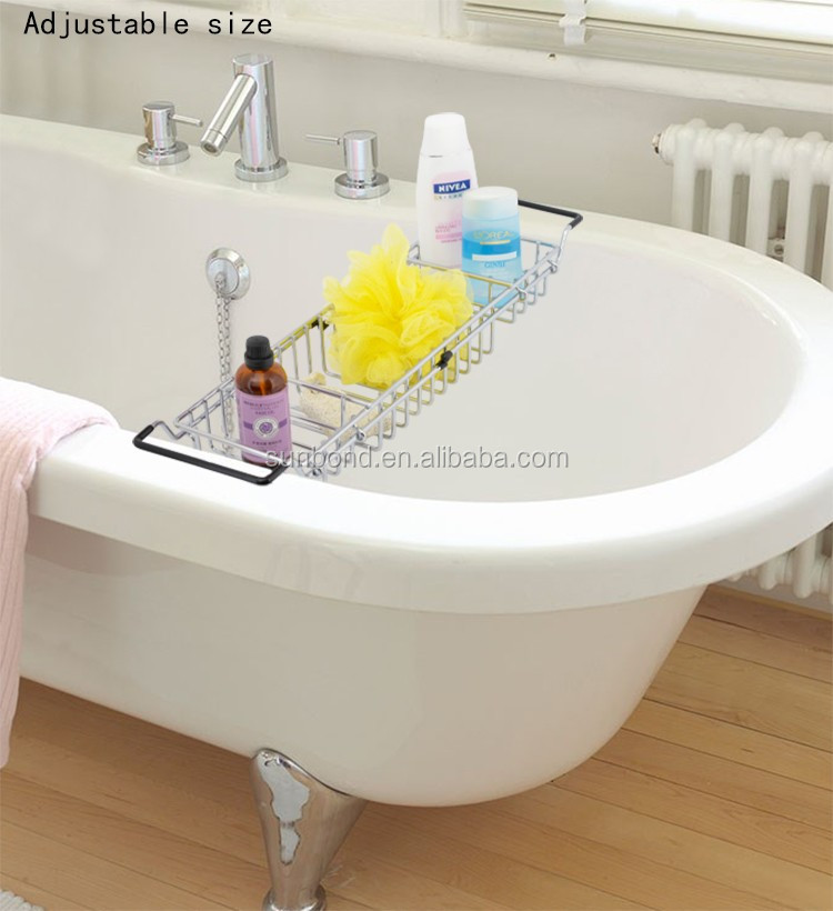 Extensible chrome bathtub caddy rack,shower tray tub caddy