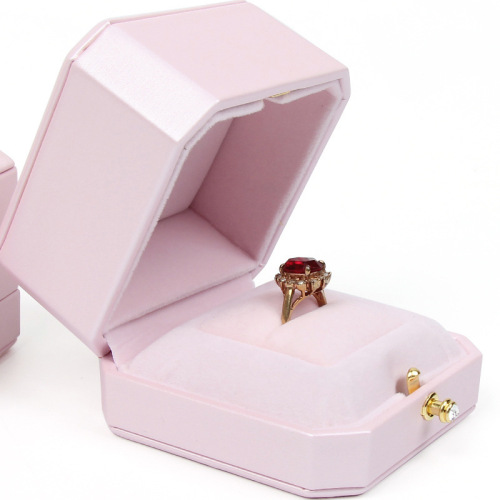 Leather Pink Cardboard Jewelry Packaging Box for Ring