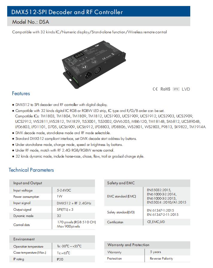 DMX TO SPI decoder LED DMX DECODER dmx512 controller LED Controller for WS2811,WS2812B,TM1804,TM1809,TM1812 led pixel strips