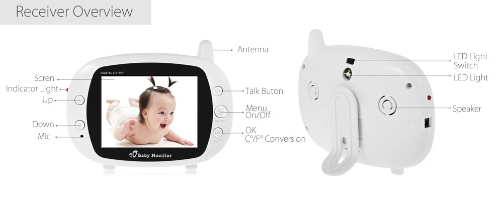 3.5inch LCD Screen Wireless Digital Baby Monitor Two Way Audio Video Baby Products Night Vision Lullaby Infant Camera