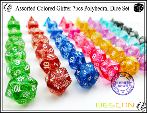 Assorted farbigen Glitter 7pcs Polyhedral Würfel Set-6 Assorted Colored Glitter 7pcs Polyhedral Dice Set-6