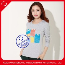 womens custom cotton printed grey tshirt made in china