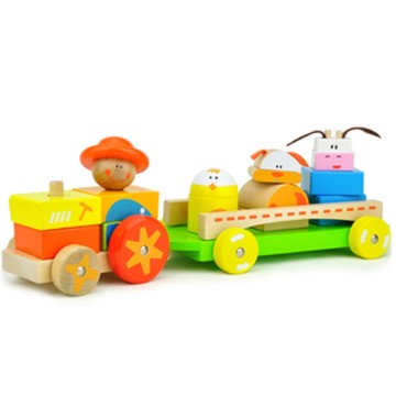 Wooden farm animals hauled combination blocks toy train set,Educational combinations train toy,Wood vehicle