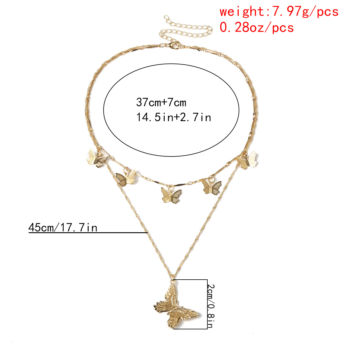 women necklaces,gold plated butterfly multi-layer charm chain pendant necklace jewelry