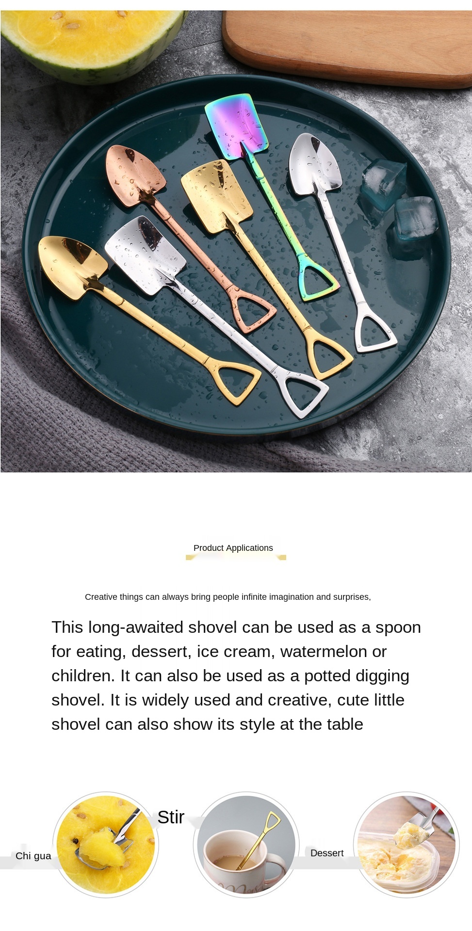 Stainless Steel Iron Shovel Spoon Coffee Ice Cream Spoon Engineering Shovel Retro Cute Square Head Spoon Kitchen Gadget