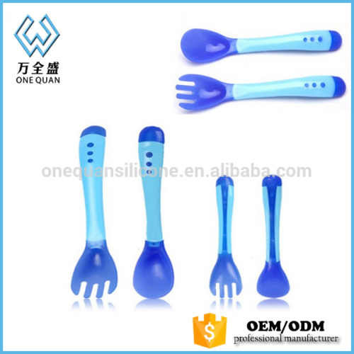 Baby thermal spoon training spoon Soft silicone fork and spoon