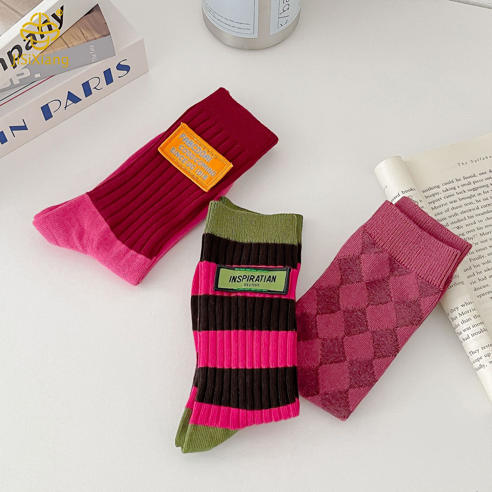 한국 버전의 패브릭 레이블, 미드 튜브 양말, Korean version of fabric label, mid tube socks,