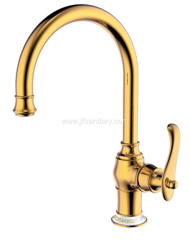 Brass Single Hole Kitchen Mixer Faucet Polished Gold