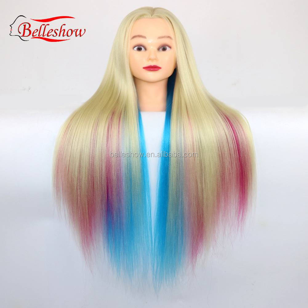 Hot sell Wholesale Afro Silky Straight Training Manikin Head With Hair Synthetic Doll Head  Rainbow Training Mannequin Head