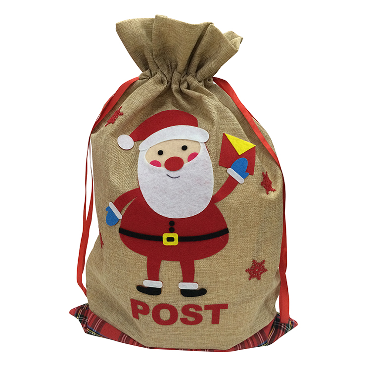 Christmas Santa Pattern Burlap Sack