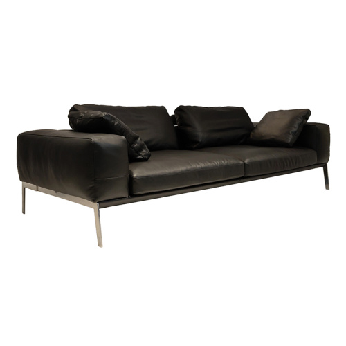 Modern 3 Seater Black Leather Sofa