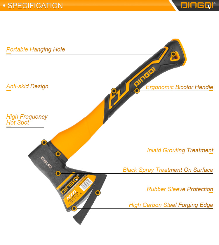 DINGQI high carbon steel 45" steel  polished head plastic handle durable wood cutting axe