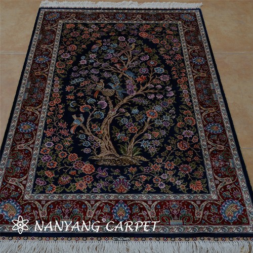 3'x4.5' Qom Persian Rug Tree of Life Tapestry