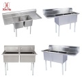 Stainless steel 2 kompartemen wastafel dengan drainboards