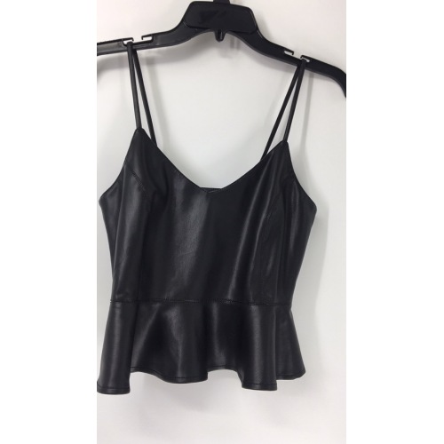 Ladies' Tops Ladies' Black Leather Frill Hem Camisole Manufactory