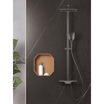 Gun Gray three function brass thermostatic bathroom shower